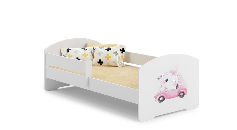 Cama infantil LUK con barandilla y cajón, incluye colchón y somier