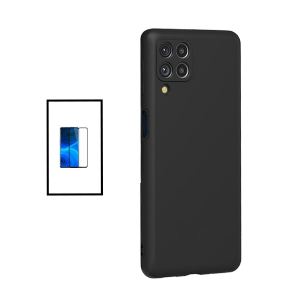 Protector de vidrio full cover y funda de silicona líquida para Galaxy M33 5G