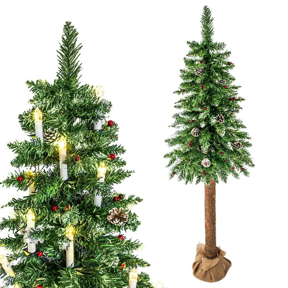 Árbol de Navidad artificial 220 cm con tronco natural y efecto de nieve
