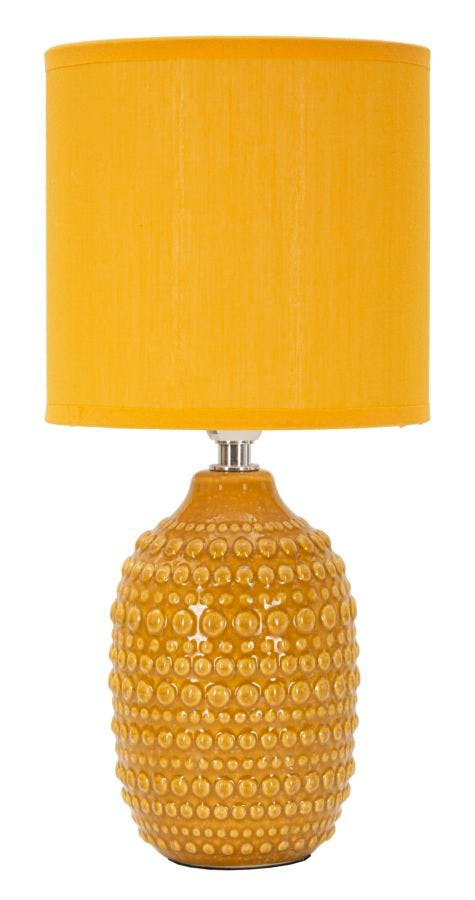 Bedside table lamp with ochre polka dot pattern