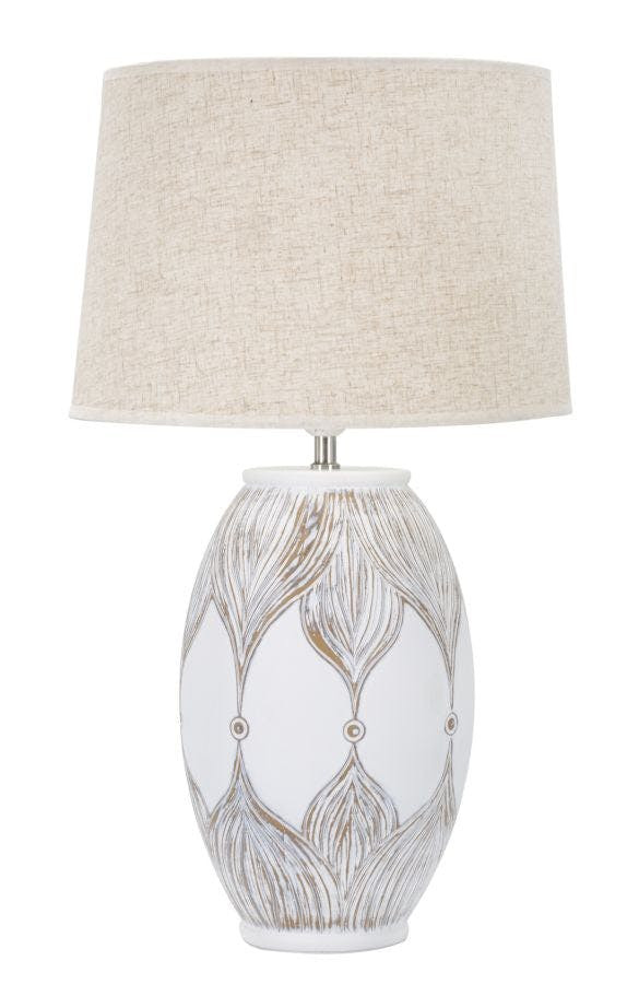Lámpara de mesa de resina oval con pantalla de tela beige