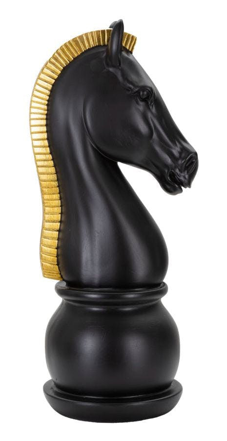 Black horse statue with gold details