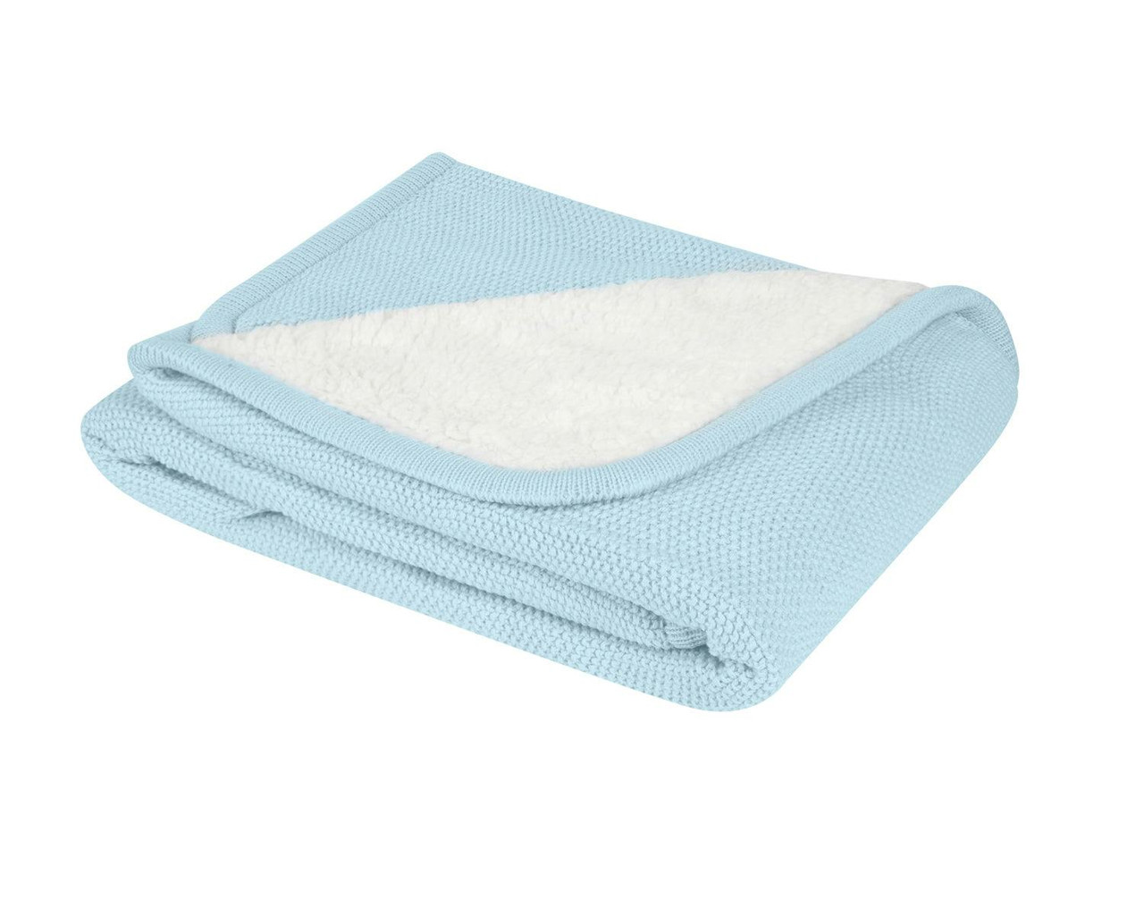 Reversible baby knit blanket with sherpa back blue