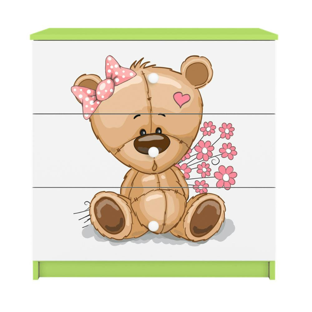 Cómoda infantil Teddybear Flowers laminada verde