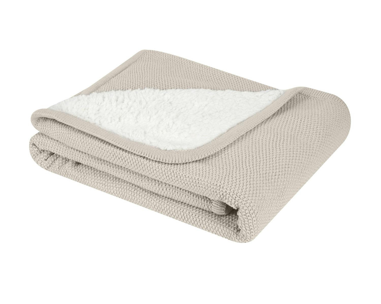 Reversible cotton knit and sherpa baby blanket beige