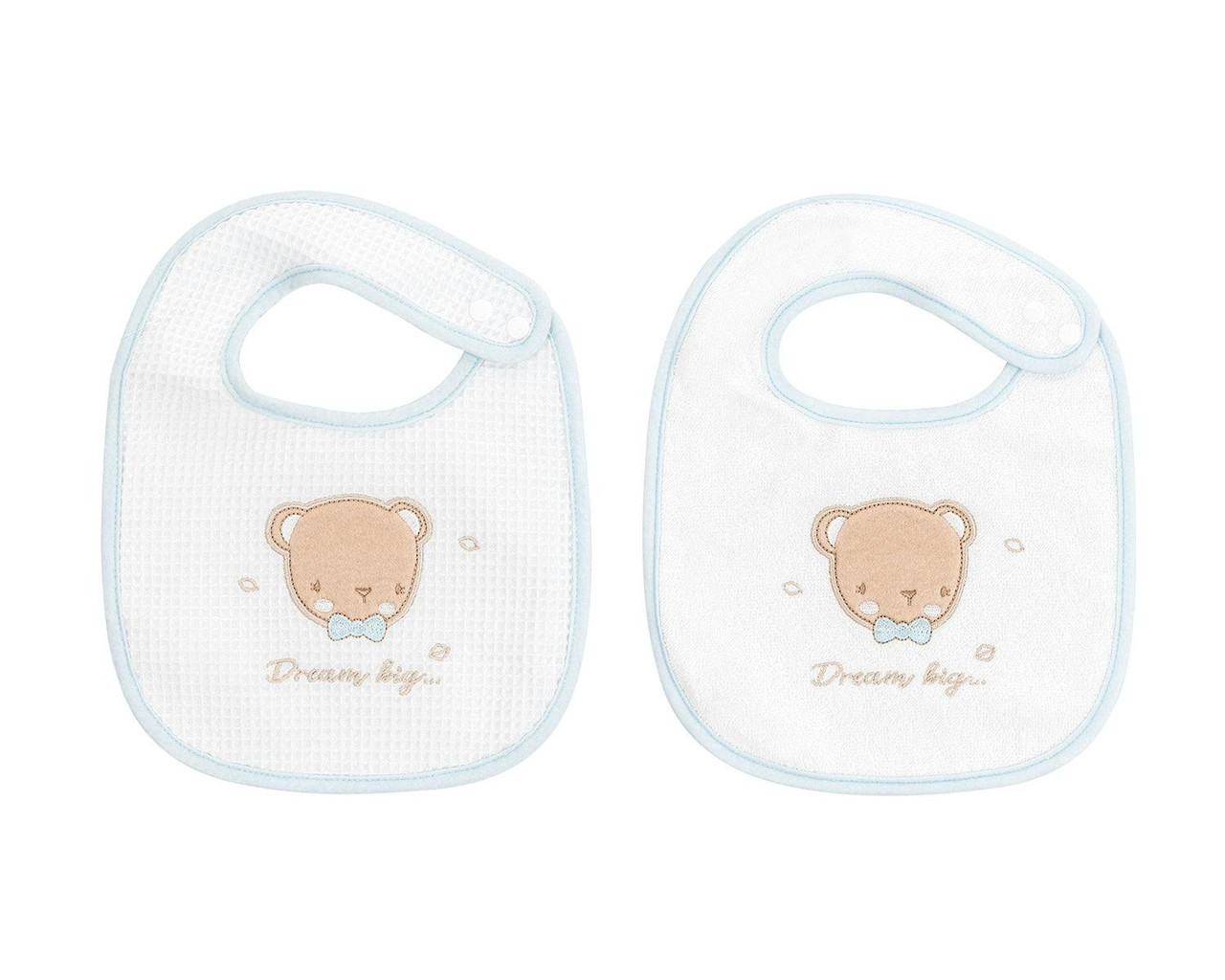 Set of 2 cotton terry and piqué baby bibs Dream Big Blue