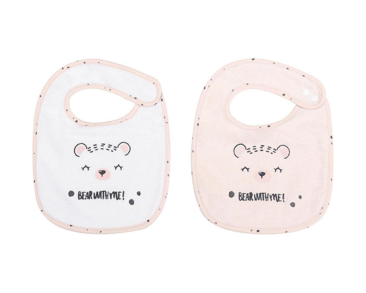 Set of 2 baby bibs cotton turkish fabric and velvet - Pink
