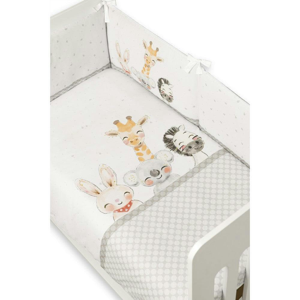 2-piece removable bedding set quilt and bed bumper Acuarela Animales grey