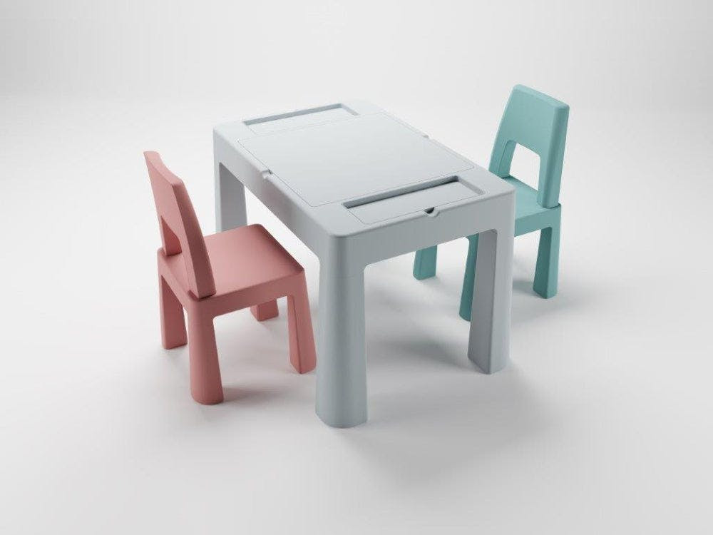 Conjunto mesa y sillas Multifun gris/rosa/turquesa