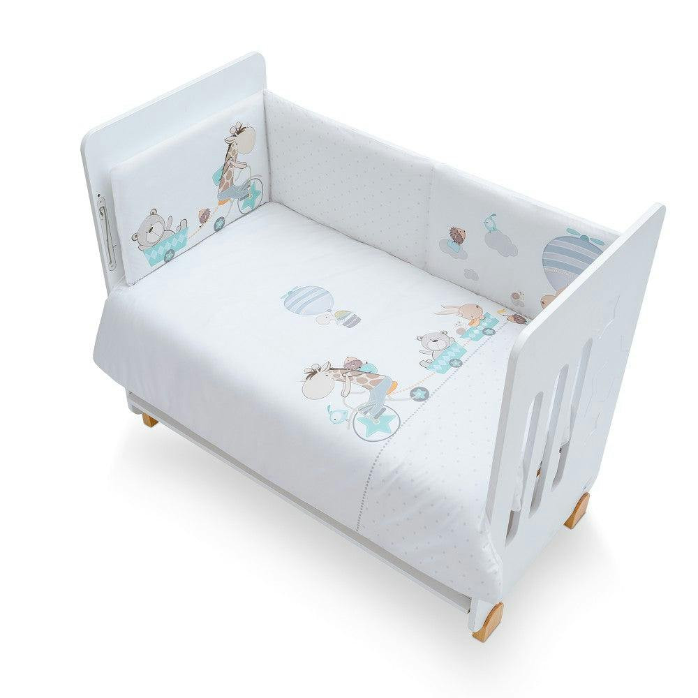 2-piece baby bedding set quilt and bed bumper giraffe bicycle green
