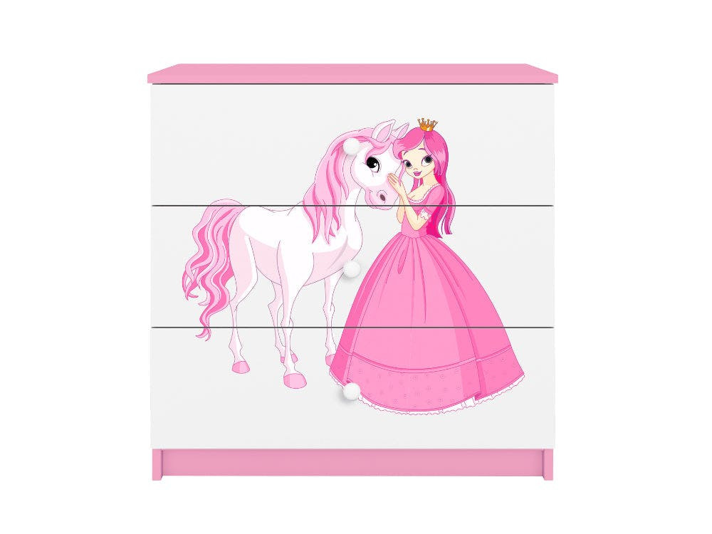 Cómoda infantil BabyDreams Princess and Horse laminada rosa