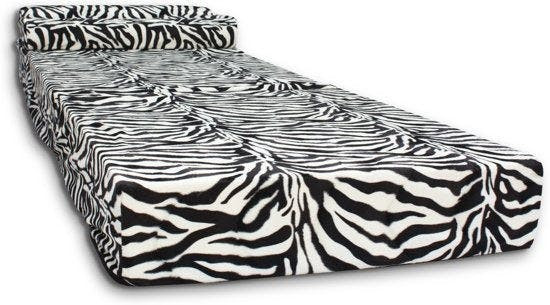 Foldable camping mattress with pillow, zebra pattern