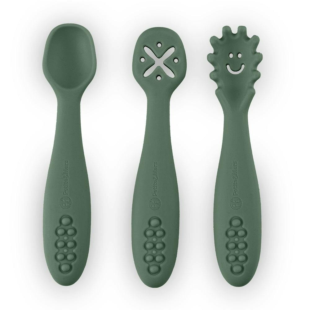 Set de 3 cucharas de entrenamiento de silicona Take&Match Misty Green