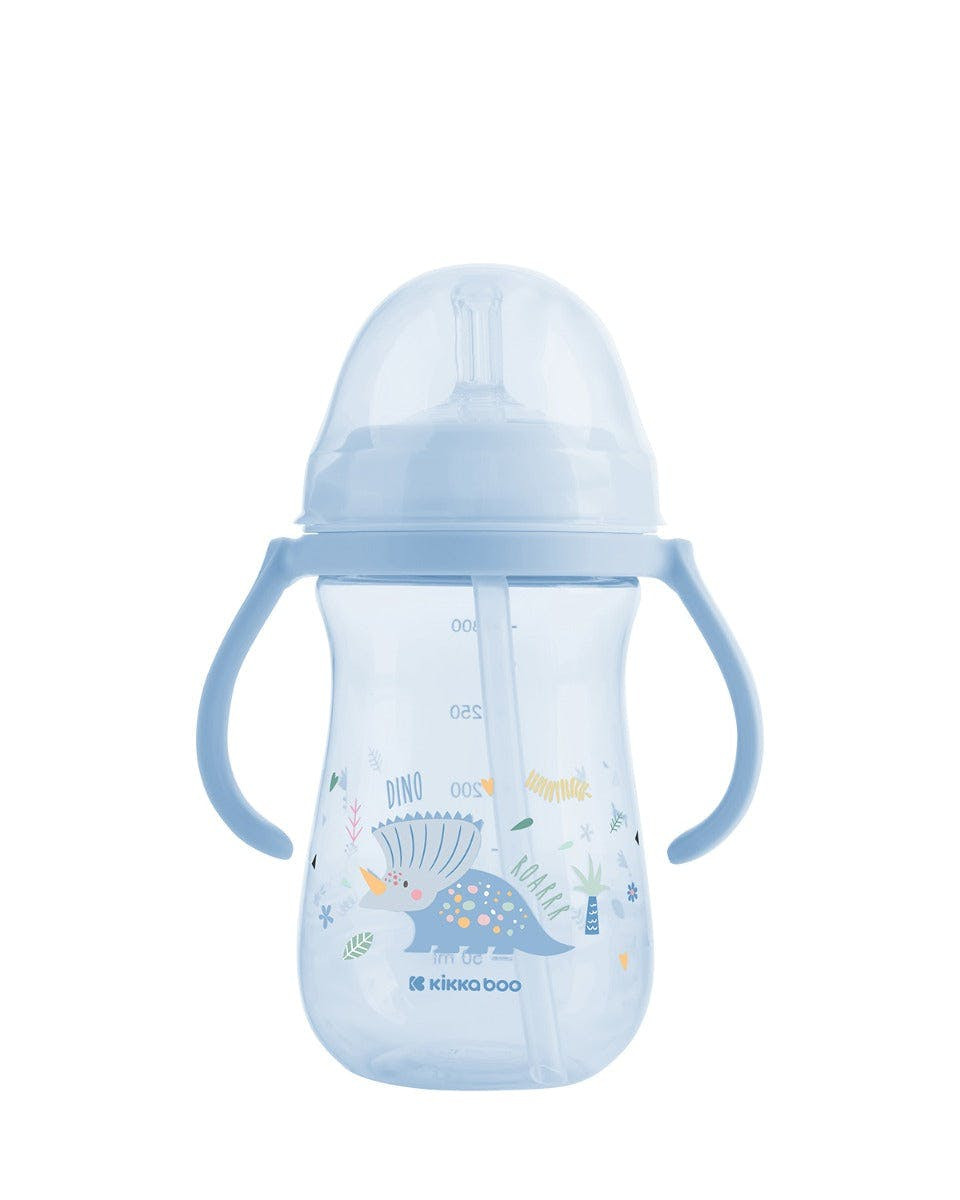 Vaso con pajita de silicona Dino World Blue 300 ml