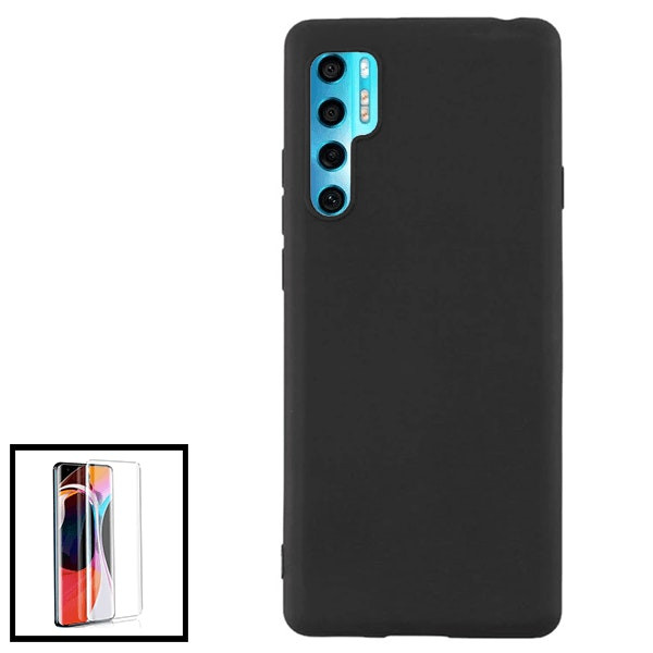 Funda de silicona líquida y protector de vidrio templado Full Cover para TCL 20 Pro 5G - Negro