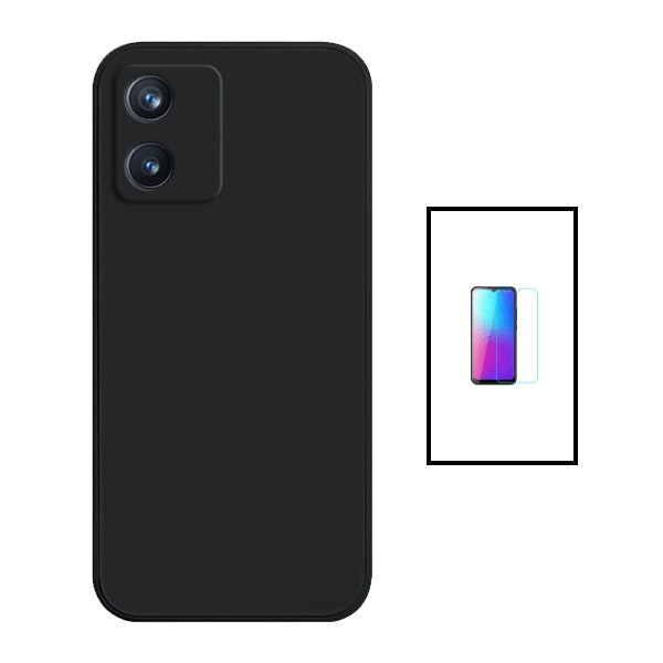 Funda silicona líquida y protector vidrio templado para TCL 305i - Negro