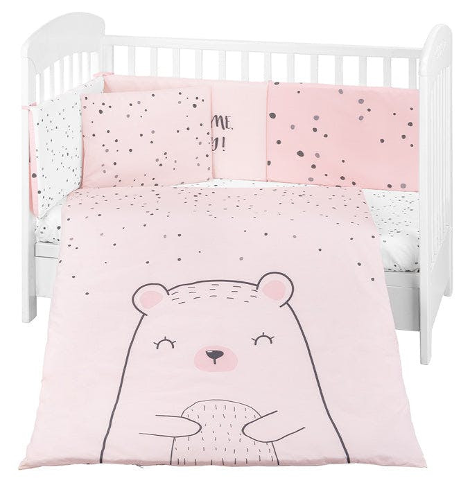 Juego de ropa de cama bebé 6 piezas Bear with me rosa