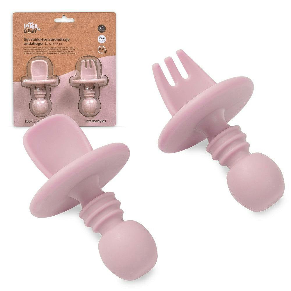 Conjunto de cubiertos de silicona anti-asfixia rosa oscuro