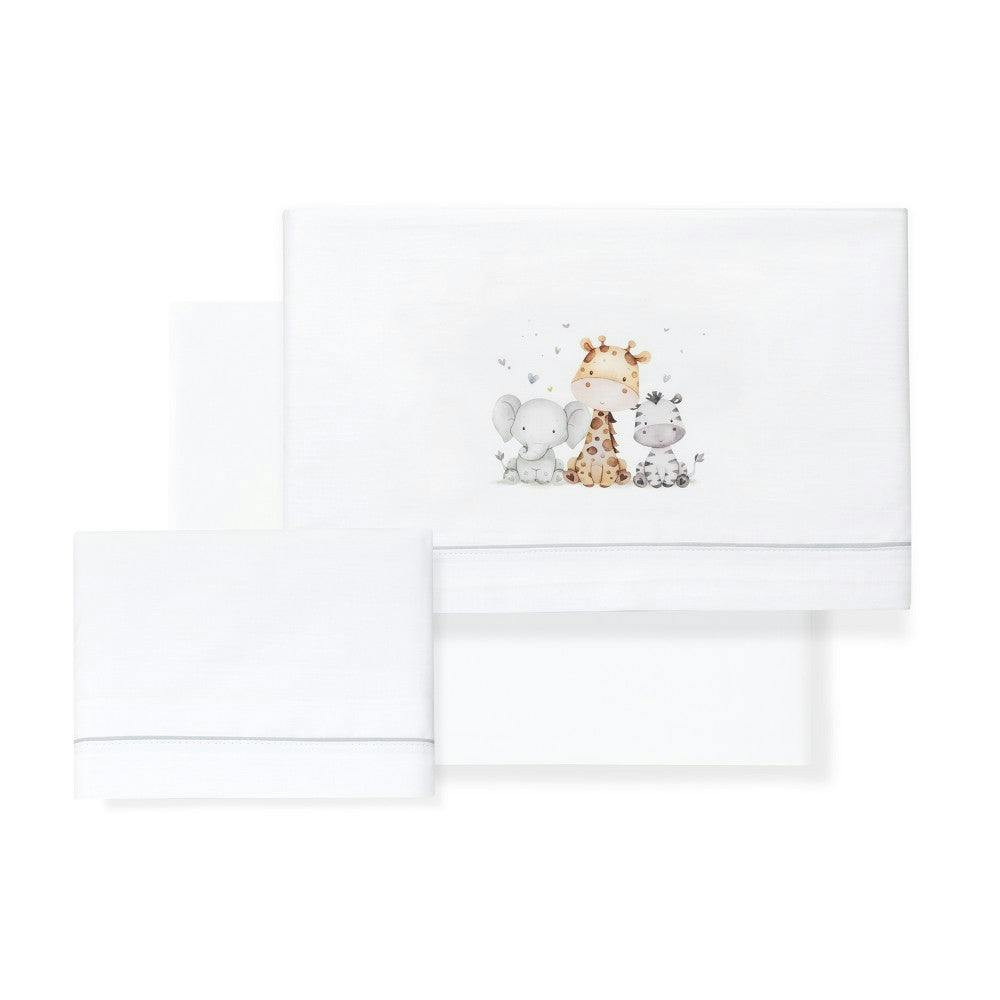 Jogo 3Pcs Cadeira Passeio(Lençol106X72+Lençol B.80X40X7+Almofada38X25)Algodão Jirafa E. Cinza Interbaby