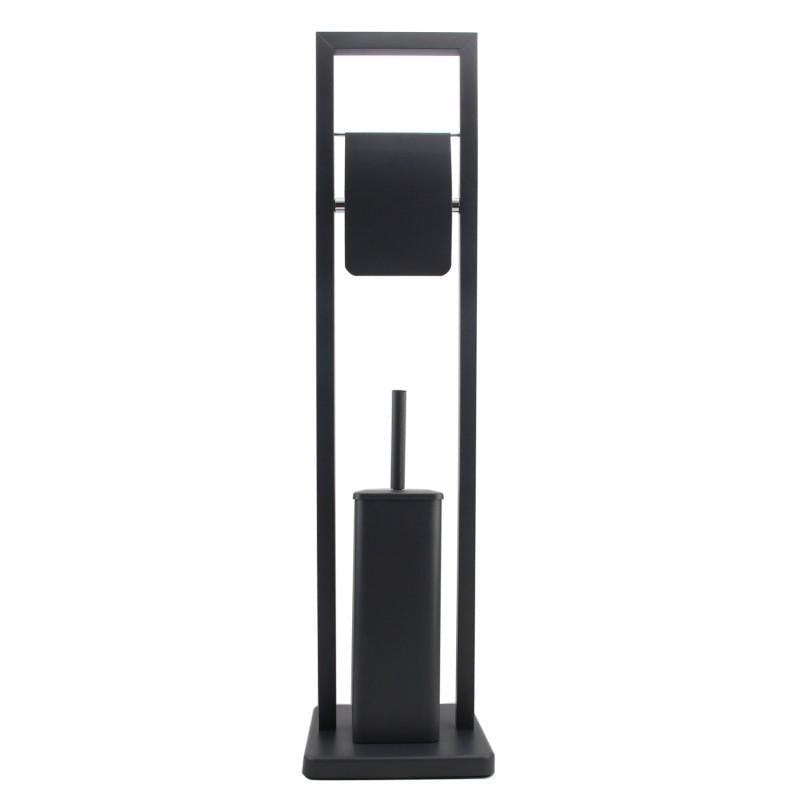 Freestanding bathroom toilet-paper and brush holder black