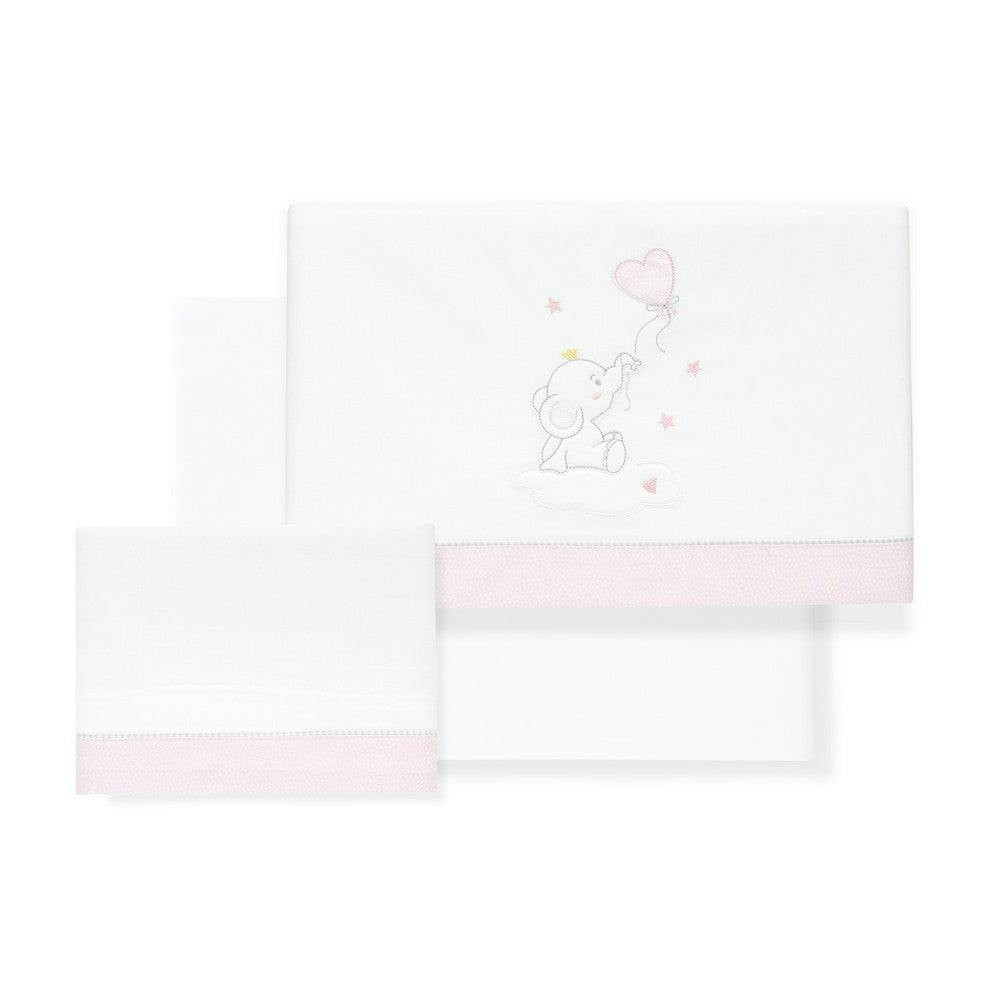 3-piece cotton crib bedding set elephant balloon pink