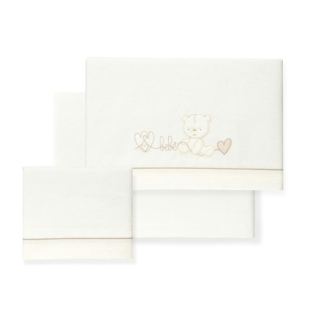 3-piece cotton crib sheet set beige heart and bear pattern
