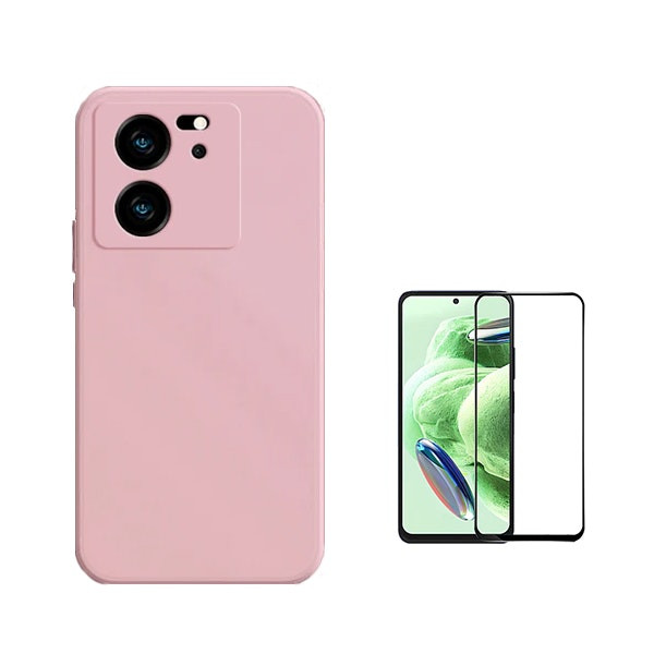 Kit funda y protector para Xiaomi 13T - Vidrio templado Full Cover y funda de silicona Rosa