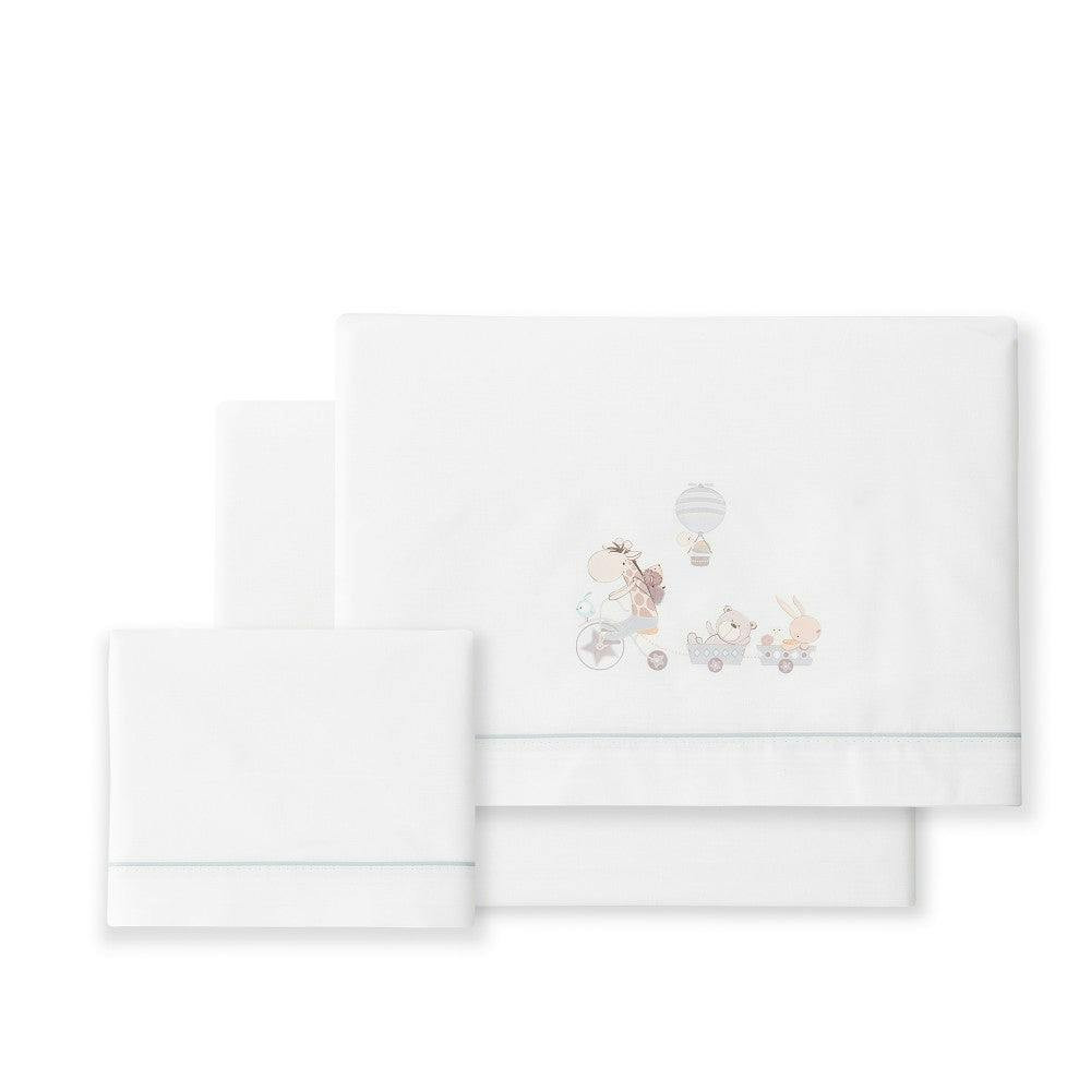 Jogo 3Pcs Cama 70X140(Lençol166X112+Lençol Colchão140X80X14+Almofada72X30)Alg. Jirafa Cinza Interbaby