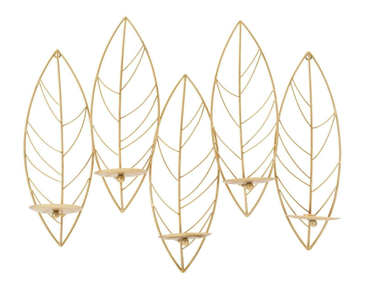 Portavelas de hoja para pared en metal dorado