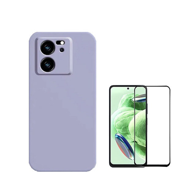 Kit protector de vidrio templado y funda de silicona líquida para Xiaomi 13T Pro - Morado
