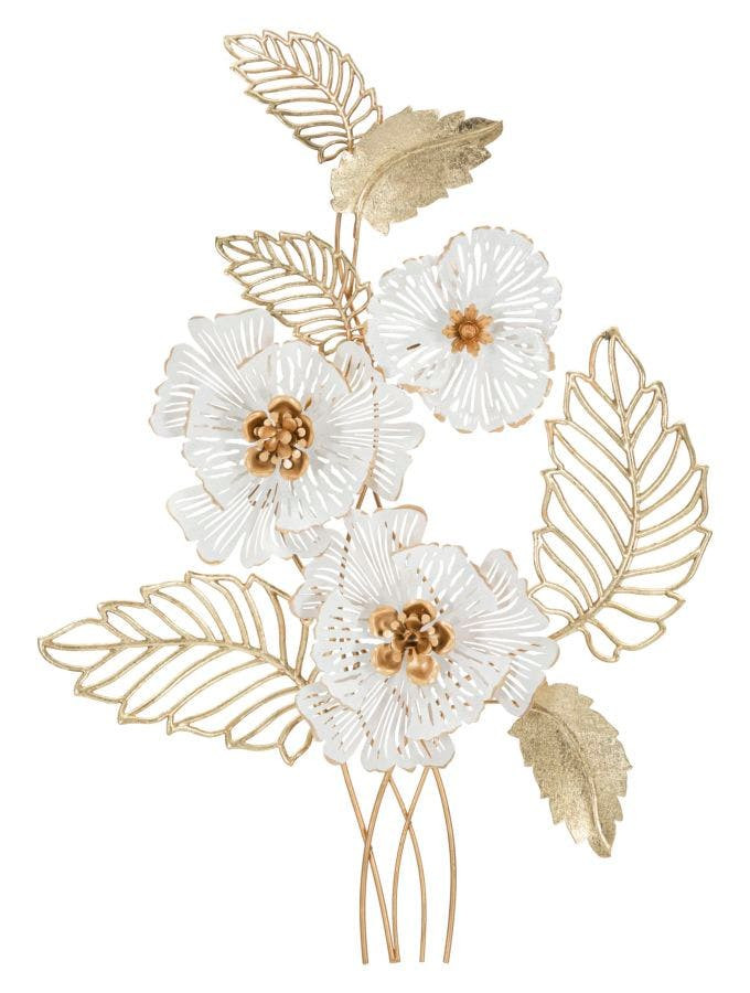 3D metal decorative wall panel with leaf and flower motifs