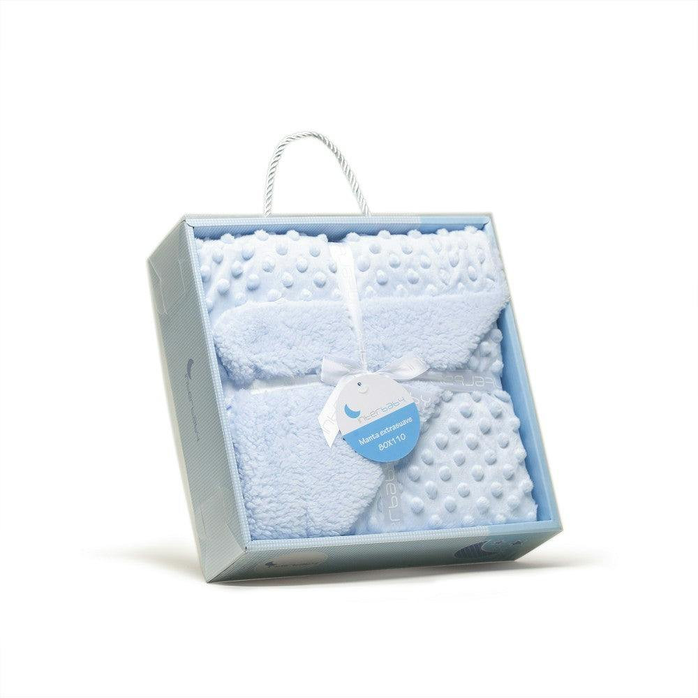 Manta bebé bubble con forro sherpa azul
