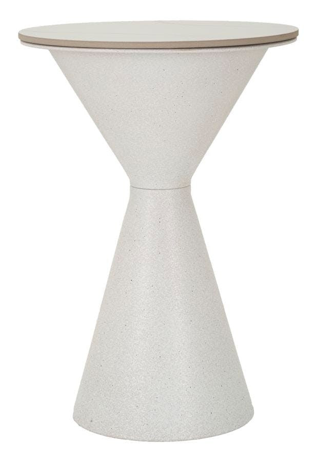 Mesa auxiliar blanca con tablero de cerámica redondo