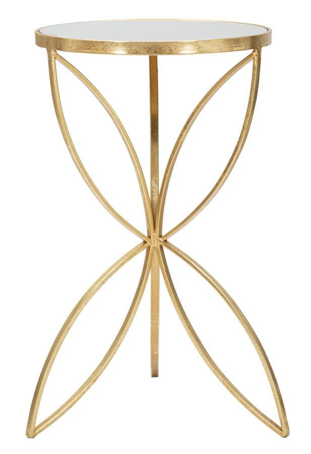 Mesa auxiliar mariposa metal dorado con tapa de vidrio