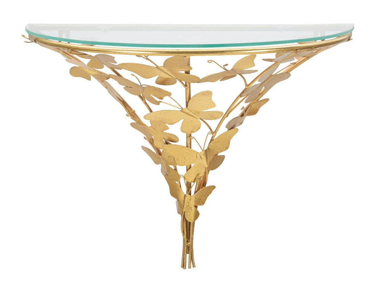 Wall bedside table with glass top and butterfly metal details