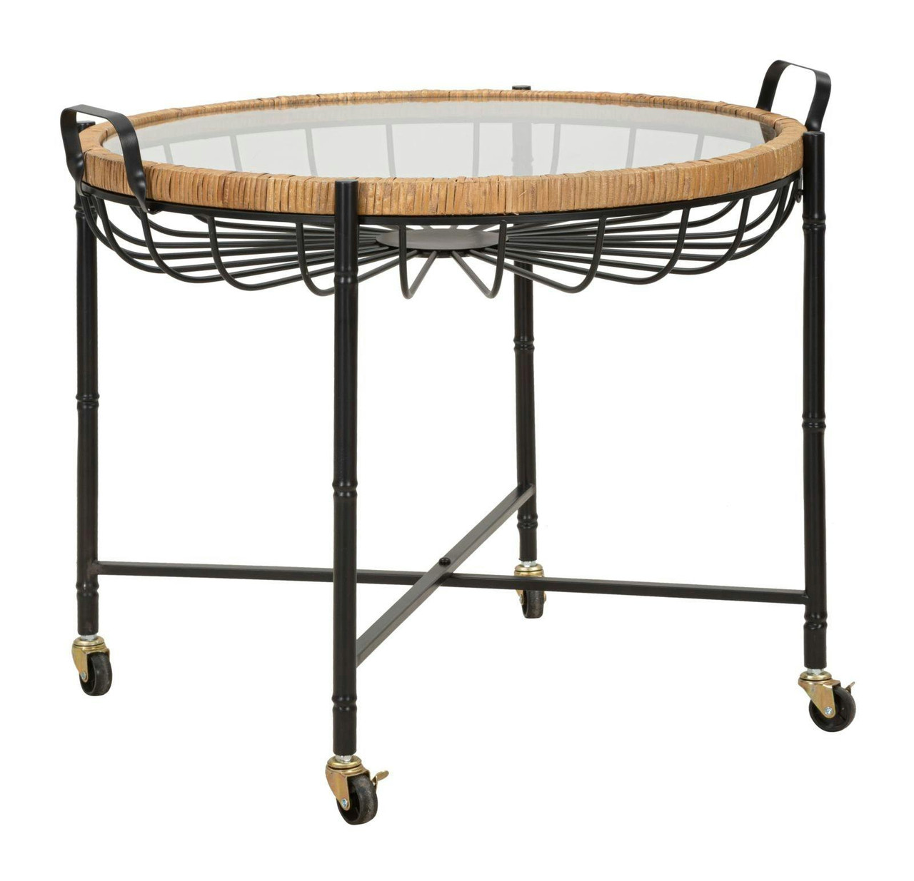 Mesa auxiliar Cebu con tablero de vidrio y ruedas