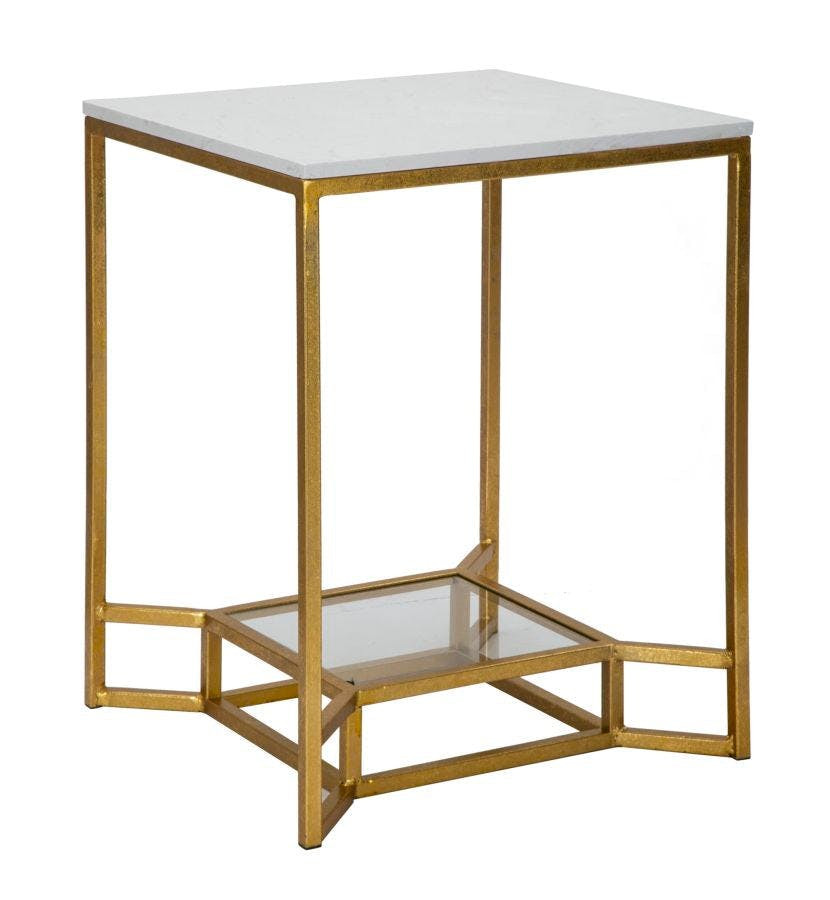 Mesa auxiliar Double Marble con estructura metálica dorada