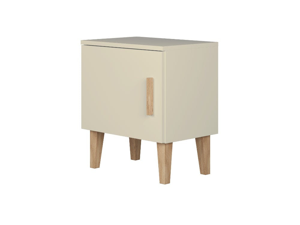 Mesa de noche Kubi Cashmere en tablero con patas de roble