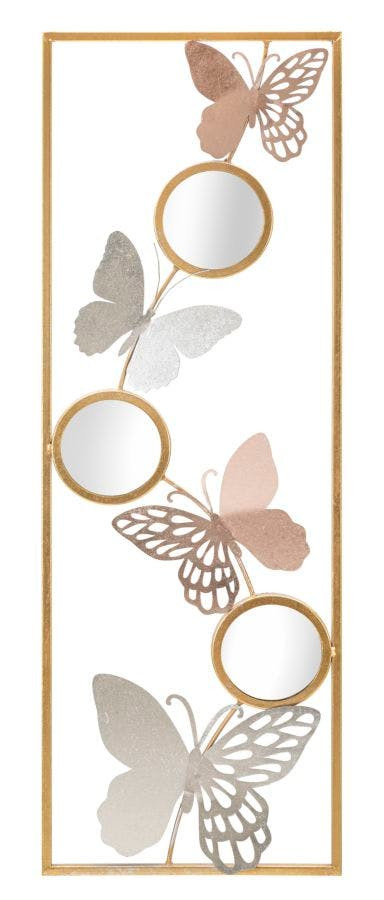 Espejo de Pared 3D Redondo con Mariposas y Estructura de Hierro