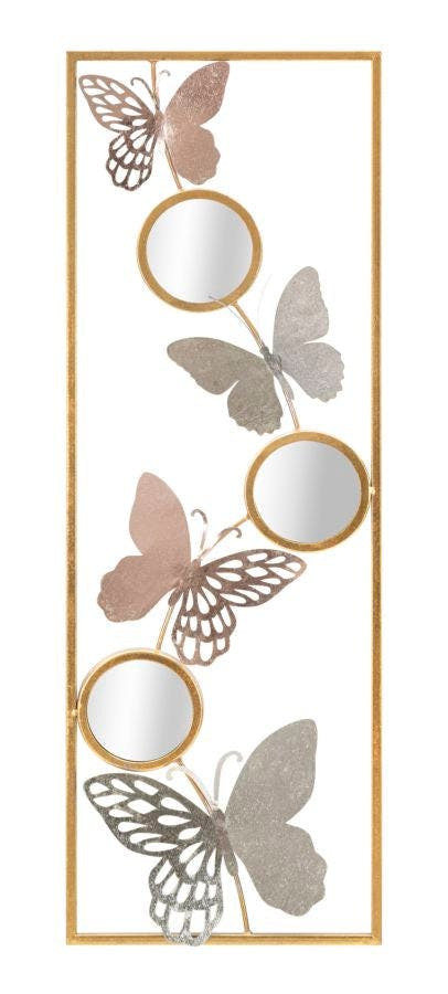 Wall mirror panel with butterfly iron frame