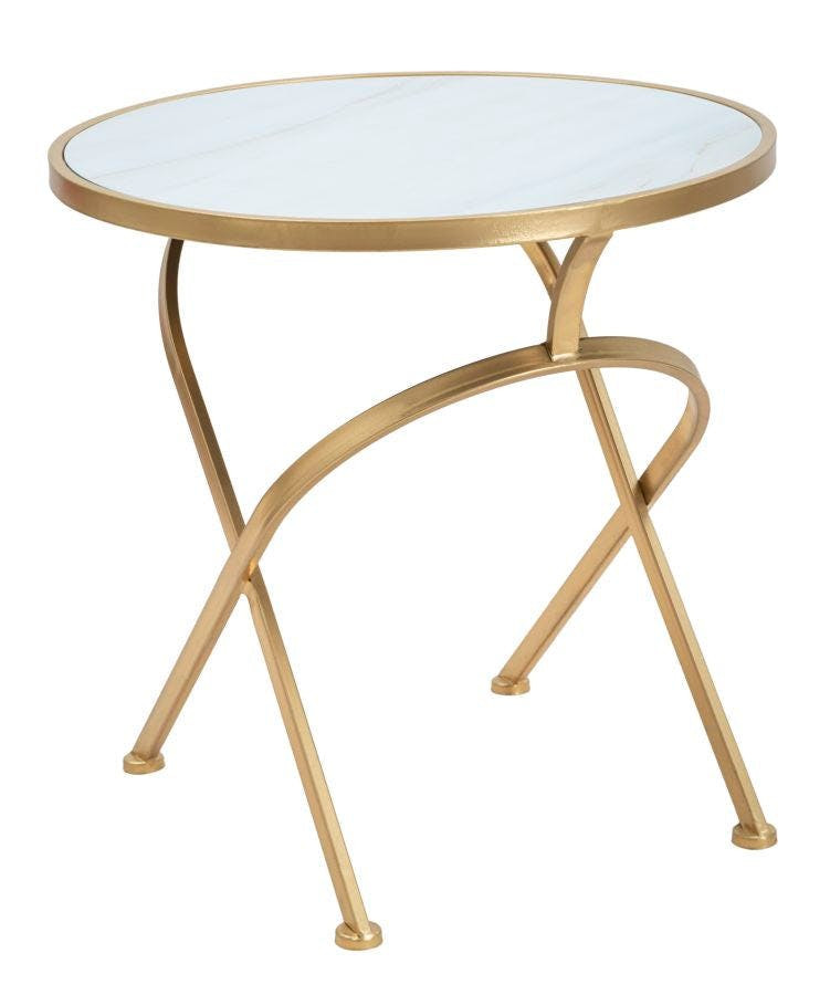 Mesa auxiliar circular Glam en metal dorado