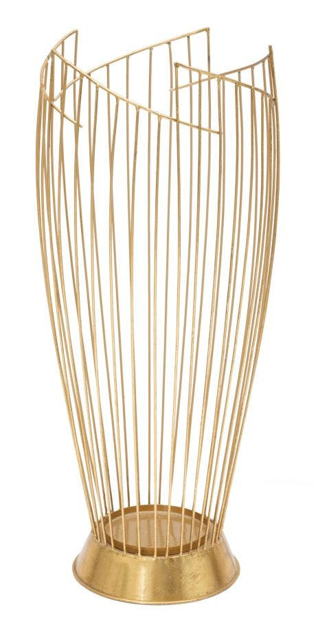 Soporte para paraguas metálico dorado con motivos geométricos