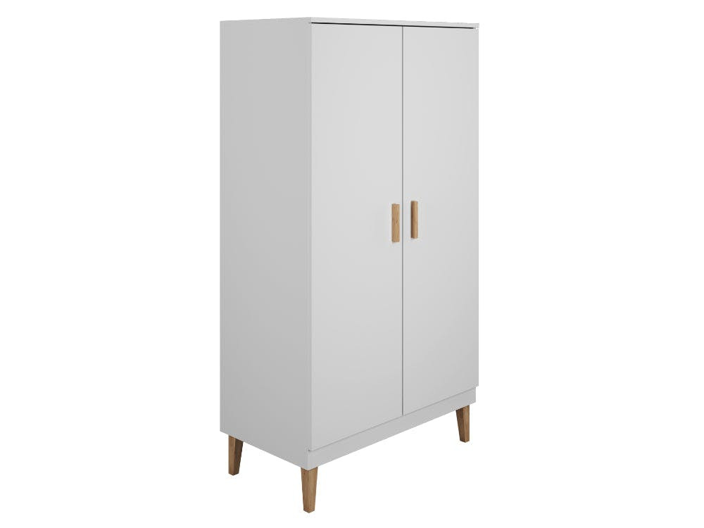 Kubi White wardrobe with oak legs and five shelves