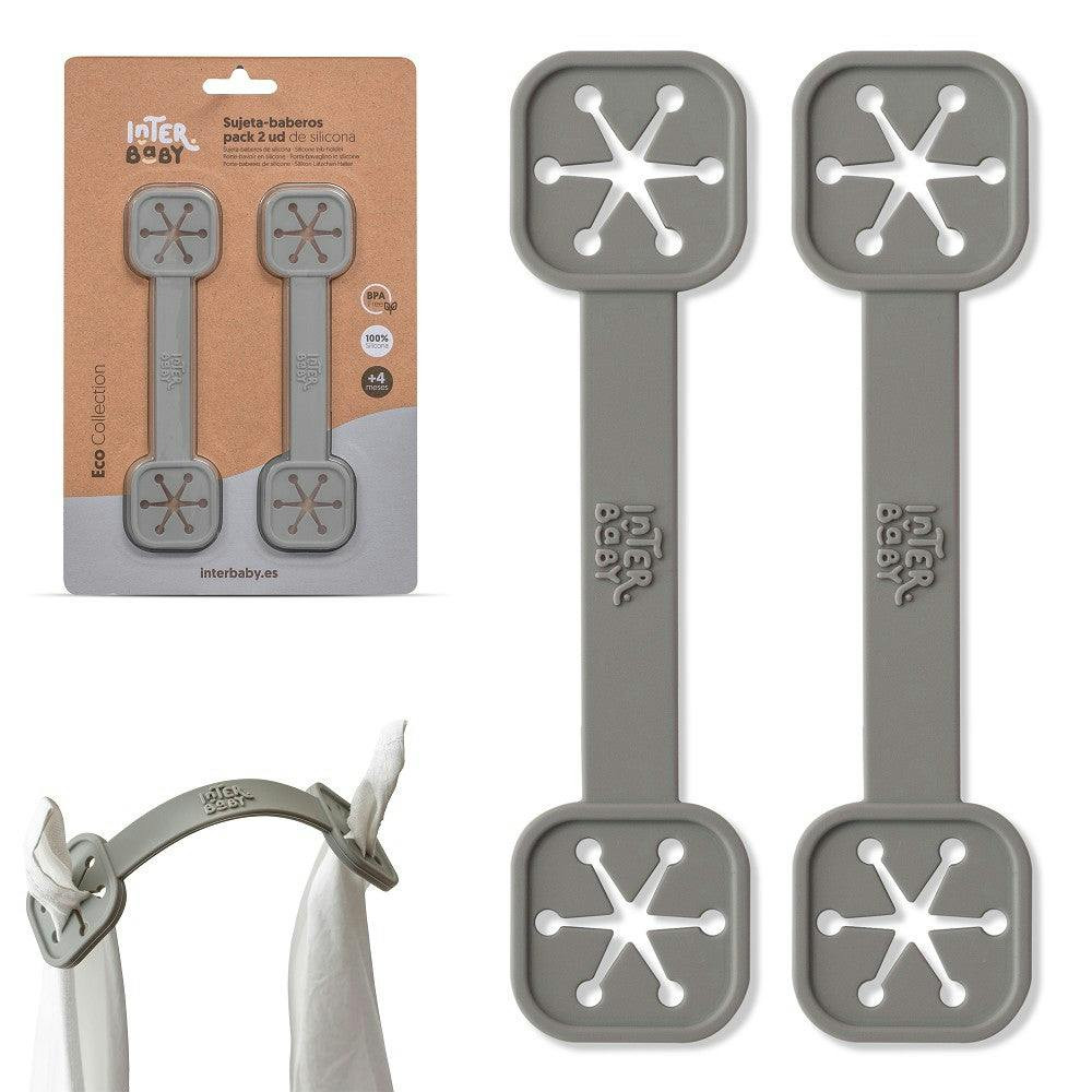 Presilha para Babetes 2 Unidades De Silicone Cinza Petrola Interbaby