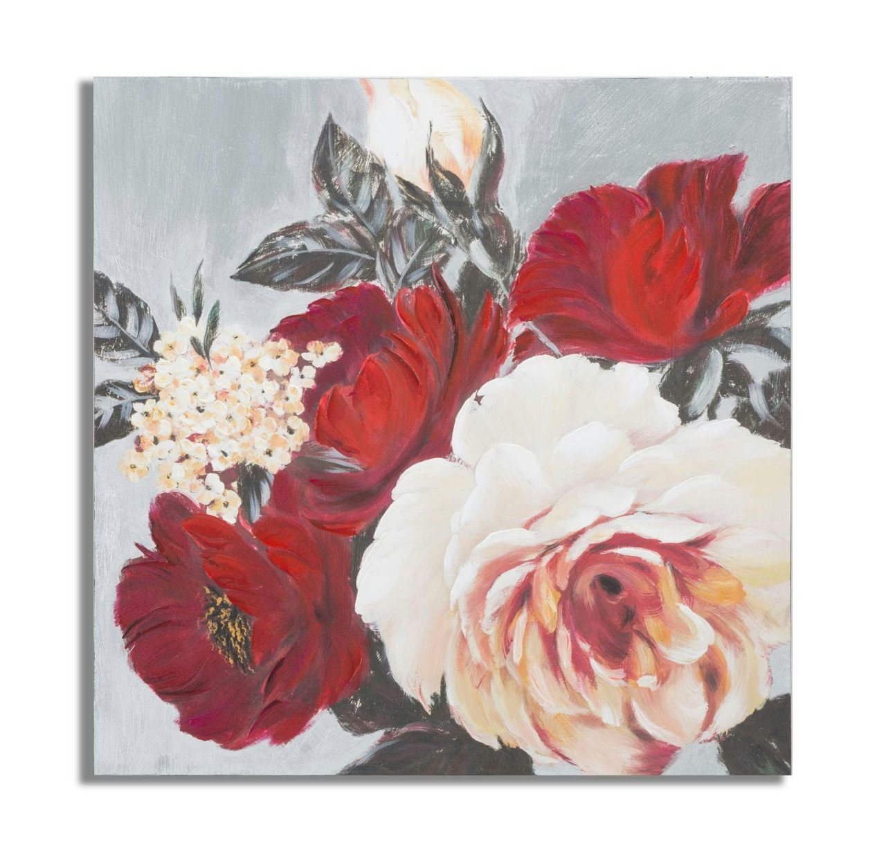 Pintura sobre lienzo con marco de madera flor roja cuadrada