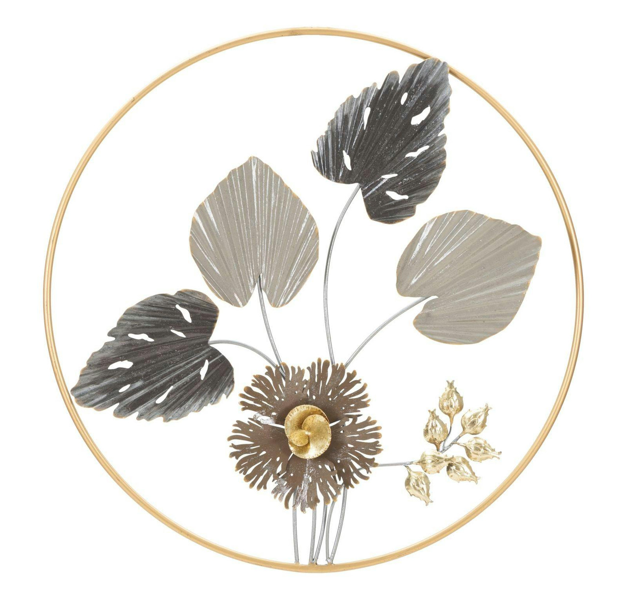 Panel decorativo de hierro 3D con motivos de hojas ø 65,4 cm