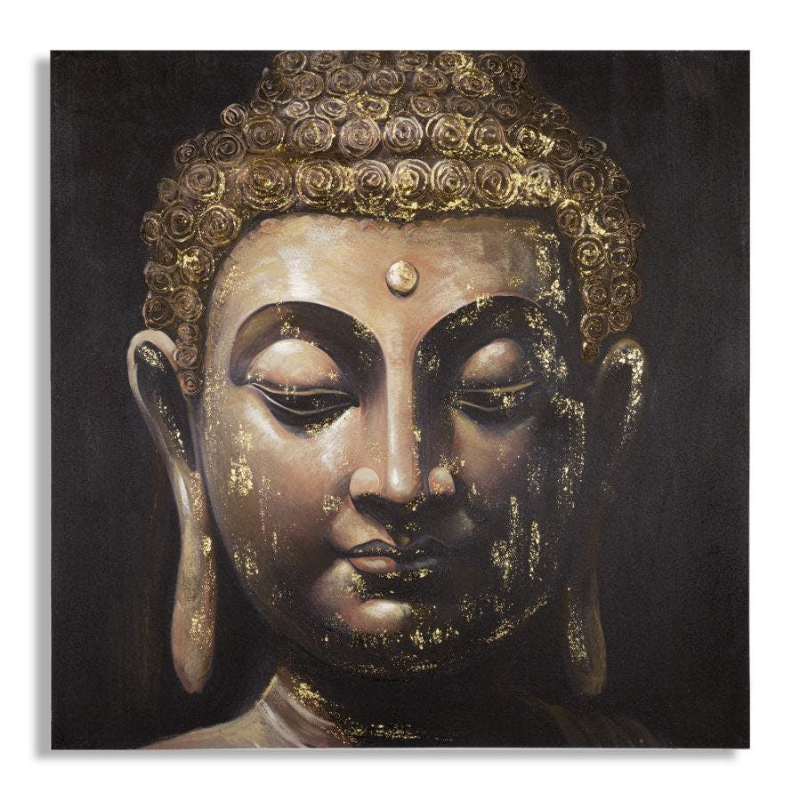 Pintura sobre lienzo Buda con marco de madera