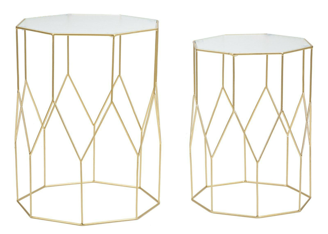Conjunto de mesas auxiliares metal dorado con tampo de vidrio