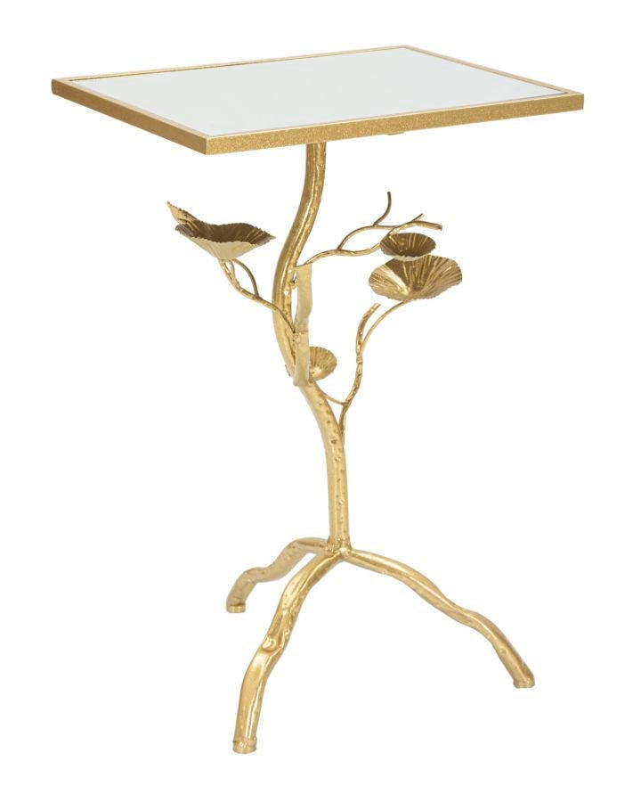 Tisty side table in gold metal with glass top