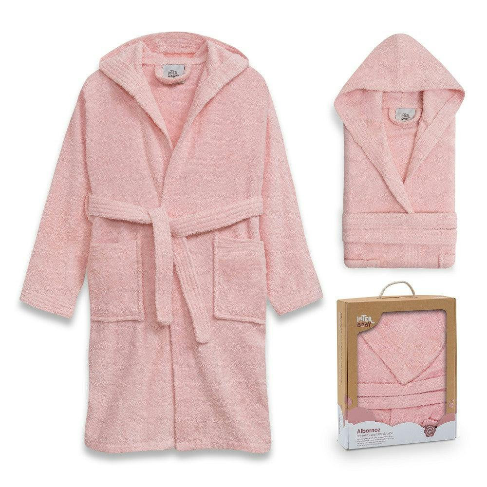 Baby terry cotton bathrobe with hood pink